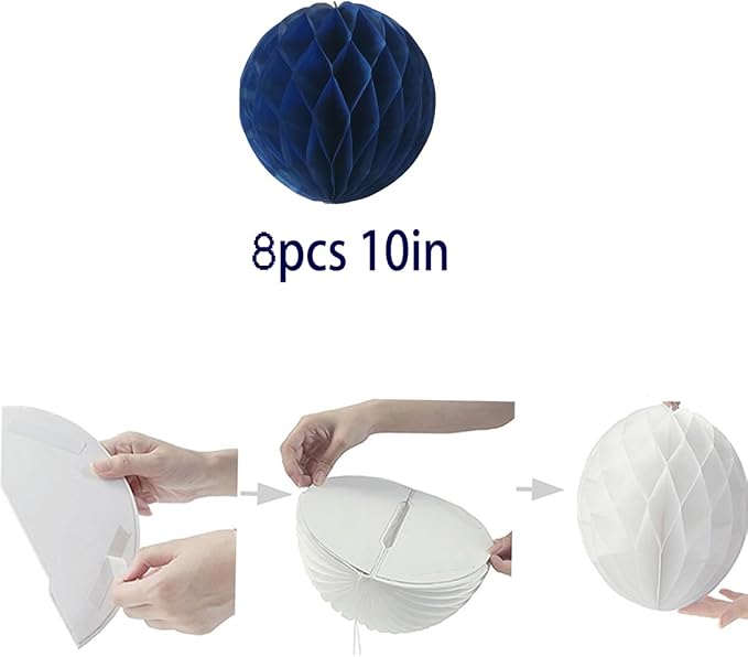 8pcs 10 inch Paper Honeycomb Balls Decorative Tissue Pom Poms Flower Art Hanging Balls for Birthday Wedding Nursery Baby Shower Home Decor (10inch, Royal Blue)