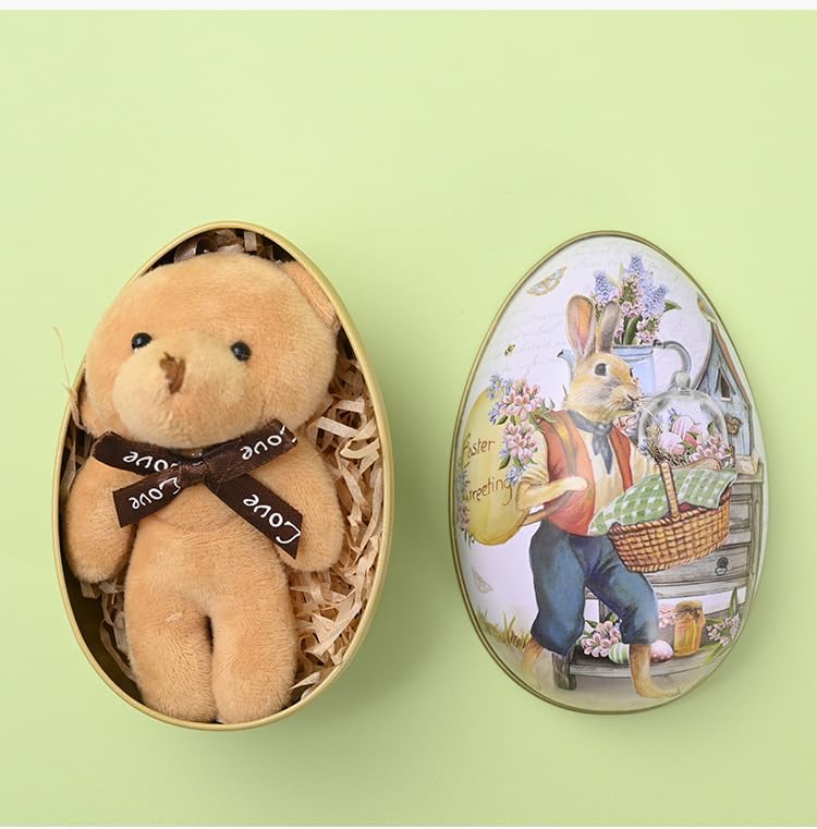 Vintage Easter Egg Tin Box (Style B), Metal Rabbit Easter Egg Containers for Candy & Treats, Reusable Decorative Gift Tin