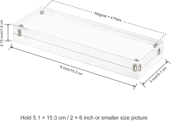 Boxalls 2x6 Inches Acrylic Picture Frames - 5 Pack, Clear Frameless 2x6 Photo Frames with Magnetic, Double Sided Transparent Desktop Frame (5 Pack)