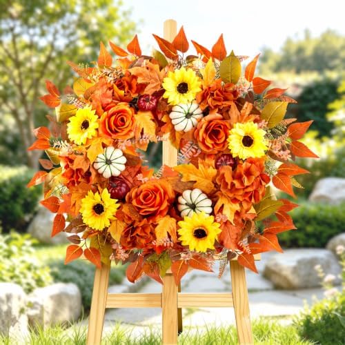 24" fall wreath for front door harvest with shown in use