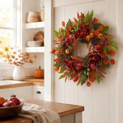svndlyn 22 inch fall front door wreath with on a desk or shelf