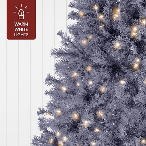 best choice products 4.5ft pre-lit charcoal gray christmas, front angle view