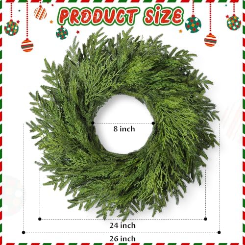 26" large cedar norfolk pine wreath for front showing dimensions