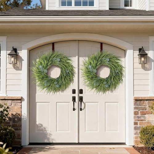 26" artificial eucalyptus with fake saw grass wreath, side view