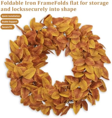 20" fall wreath for front door, artificial autumn, close-up detail