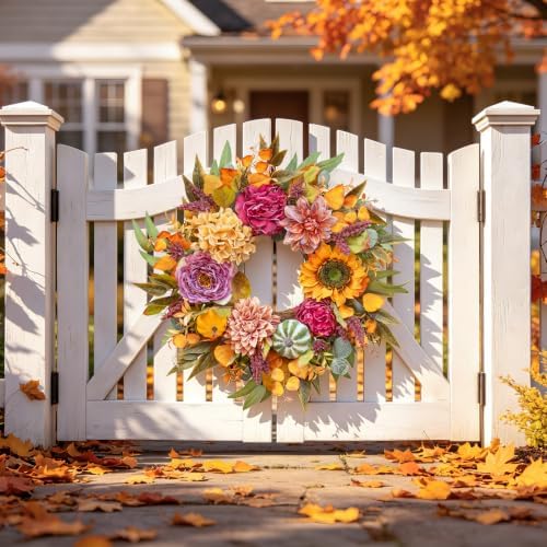 24 inch artificial fall wreaths for front door on a desk or shelf