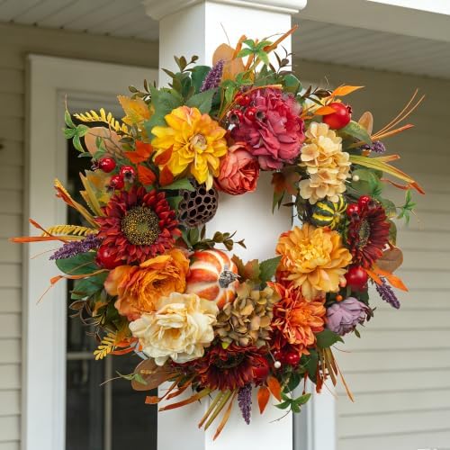 24 inch artificial harvest fall wreaths for front shown in use