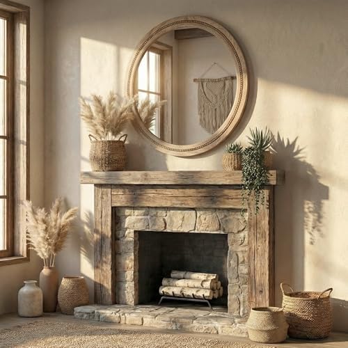 solid wood 36 inch round beaded wall decor on a desk or shelf