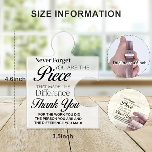 Thank You Appreciation Gifts for Coworkers, Retirement Goodbye Gift for Coworkers Colleagues Employees, Never Forget You Are the Piece That Made the Difference Acrylic Puzzle Piece Plaque Office Decor