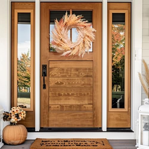 decorbyhannah 24'' neutral fall pampas wreath with lights shown in use