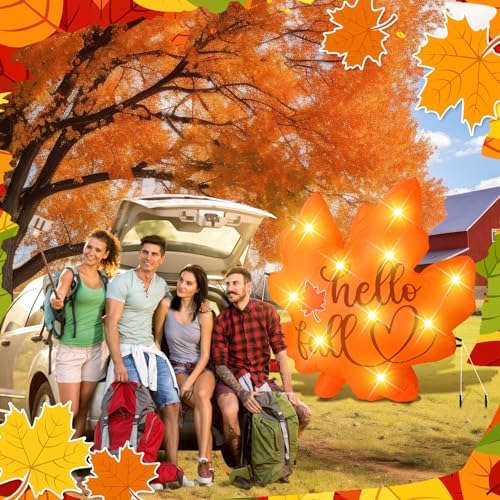 vihose fall maple leaf inflatable 5.25ft led thanksgiving, front angle view