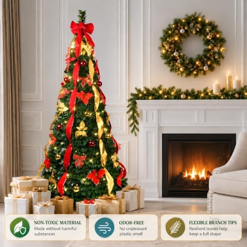 7.5ft prelit pop up christmas tree decoration, collapsible on a desk or shelf