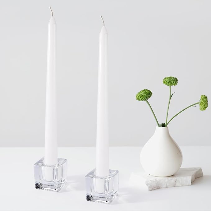 Glass Taper Candles Holders Bulk, Set of 24 Clear Glass Candlestick Holders for Christmas Festival Dinning Table