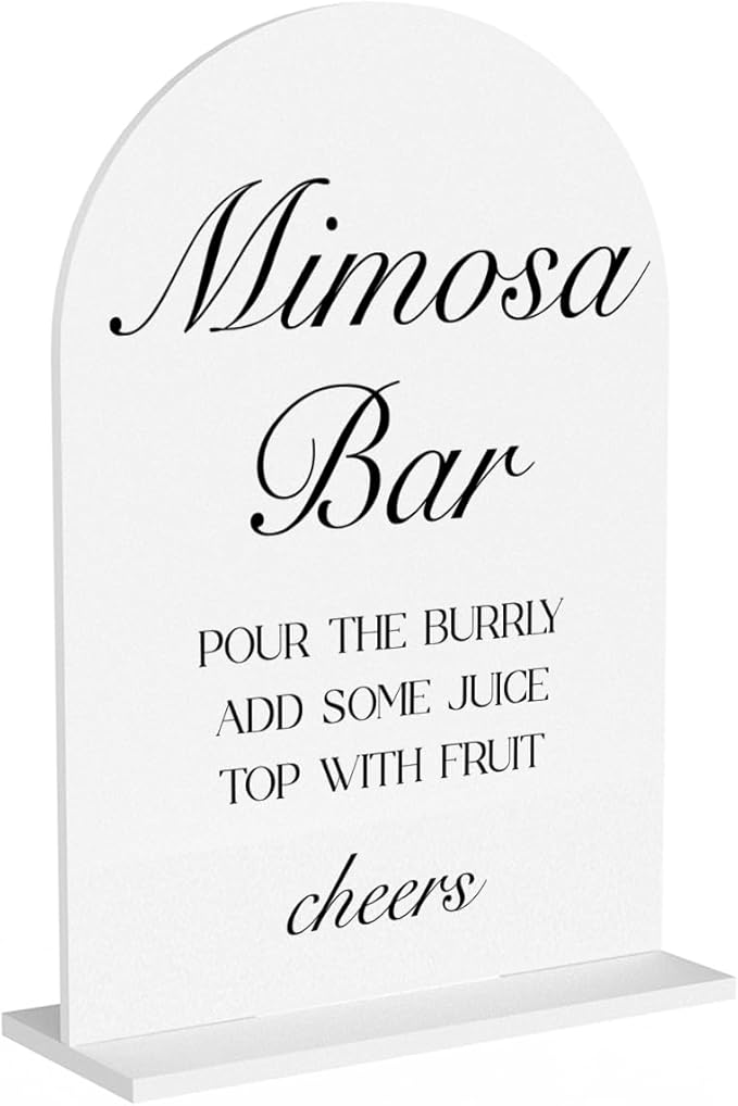 Mimosa Bar Sign, Open Bar Signs, Wedding Engagement Bridal Shower Decor for Reception Ceremony Party, Weddings White Acrylic Sign