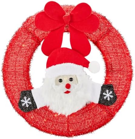 vingli 24 inch lighted christmas wreath with swinging, front angle view