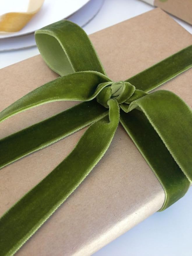 Olive Green Velvet Ribbon 1'' 25 Yards for Christmas Tree, Gift Wrapping, Flower Bouquet, Wreath Decorations, Bow Making