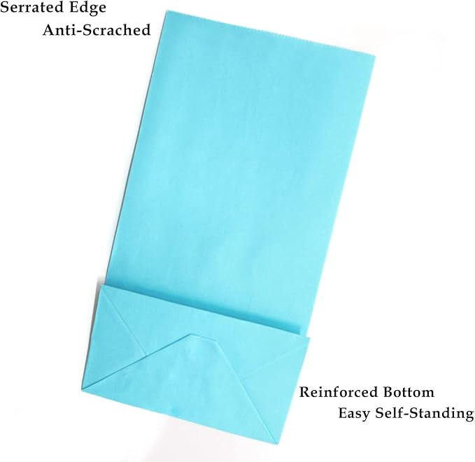Oletx 30-Pack Blue Party Favor Paper Bags, 9'' Wrapped Treat Goodie Candy Paper Lunch Bags for Birthday Party, Babyshower, School Activitities
