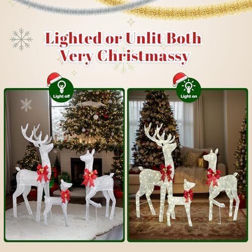 vingli 5ft silver lighted christmas reindeer family set, side view
