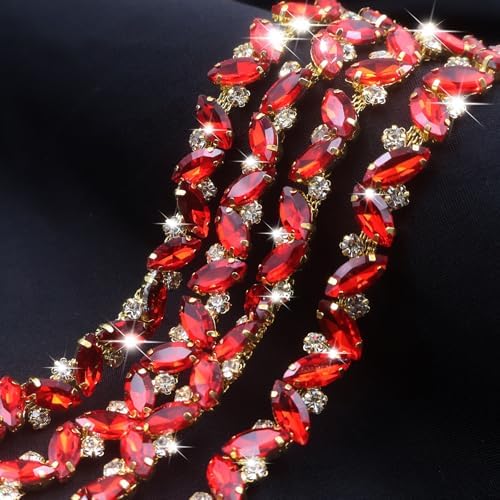 pearly jun 3 yards red rhinestone chain trim shown in use