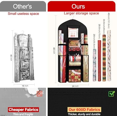 hanging wrapping paper organizer storage, over door gift, side view