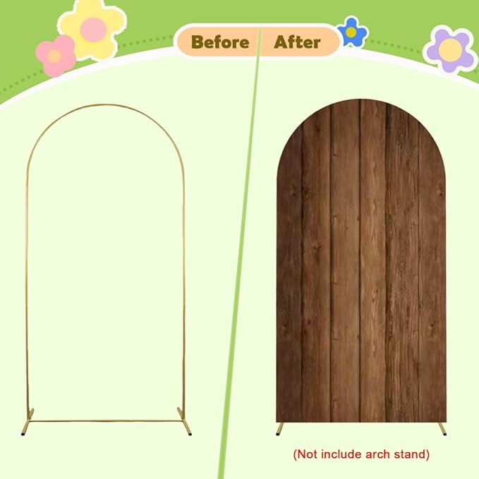 Wood Arch Cover 6ft Arch-Backdrop-Cover Jungle Theme Arched Stand Covers Wooden Arches Backdrop Double Sided Wood & White Cover for Back Drop Stand for Baby Shower Wild First Birthday Décor