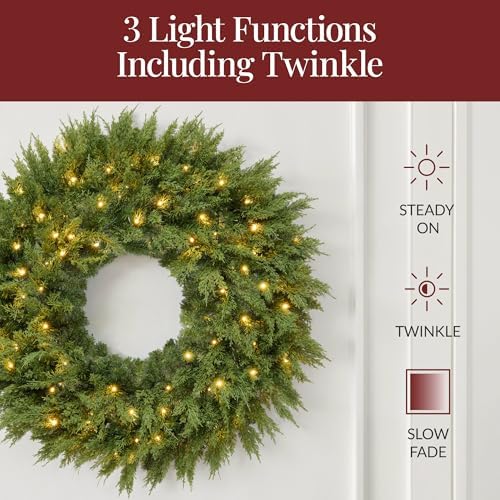 best choice products pre-lit cedar cypress christmas wreath, side view