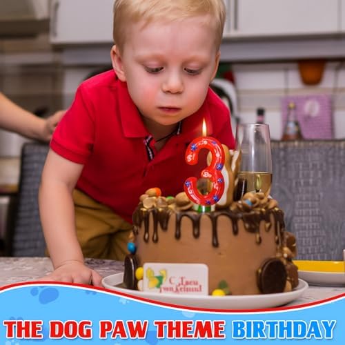 Conelist Number 3 Dog Paw Birthday Candles Dog Toppers Candles Numeral Birthday Cake Topper Boy Girl Paw Party Decoration Party Supplies