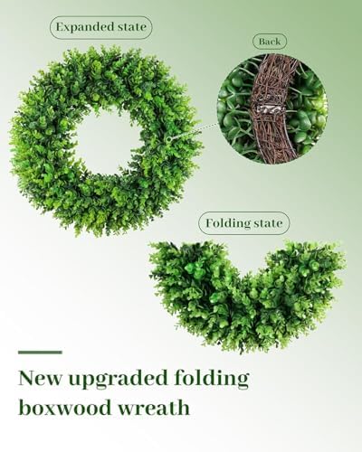 ddhs large boxwood wreath front door 24'' artificial, close-up detail