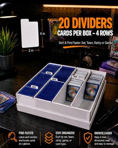 4 row toploader trading card storage box with showing dimensions