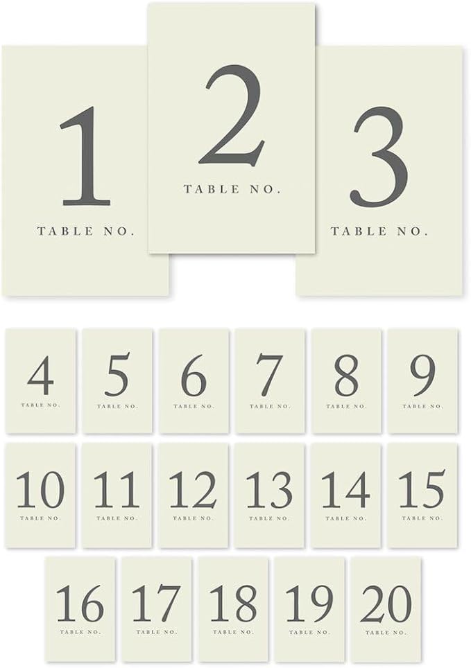 Andaz Press Table Numbers 1-20 on Perforated Paper, Ivory, 4x6-inch Single Sided Sign, 1-Set, For Weddings, Bridal Shower
