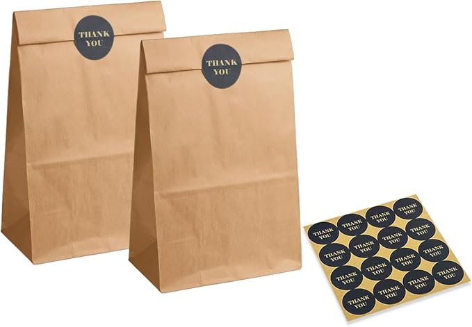 qiqee 100Pcs Treat Paper Bags 5.1"x3.1"x9.4" Brown Party Gift Bag Mini Snack Bag without Handle