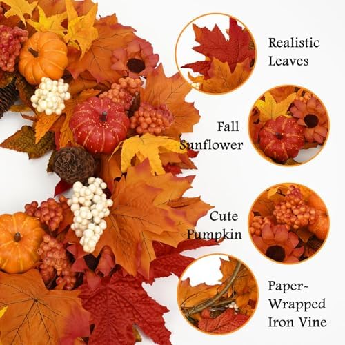 waipfaru 22" fall decor, fall wreaths for front shown in use