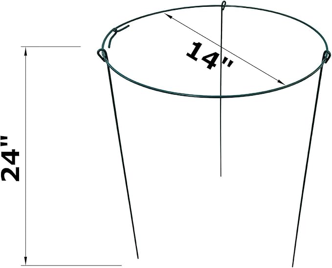 14" Wide x 24" High Peony Cage Rings Garden Plant Support Brace, Pack of 5 Round Metal Plant Stakes Rings, Strong Large Garden Supports for Flowers, Peonies, Rose, Lily