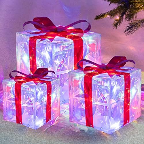 hourleey set of 3 christmas lighted gift boxes, front angle view