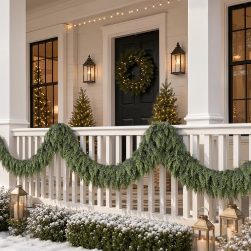 alupssuc 9ft christmas garland, encrypting real touch &full, front angle view
