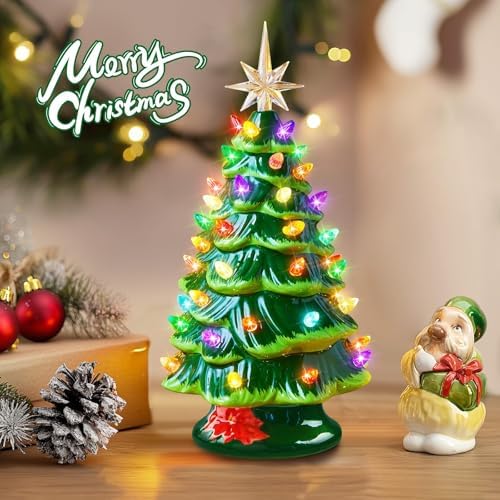 13 inch ceramic christmas tree, tabletop christmas tree, side view