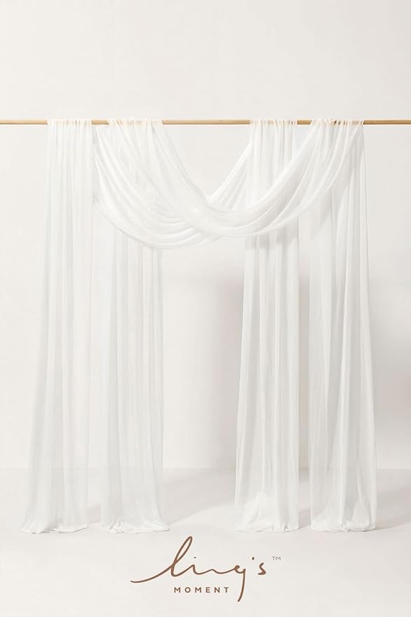 Ling's moment Wedding Arch Draping Fabric 2 Panels 32Ft x 30" Wrinkle-Free Wedding Arch Drapes Chiffon Fabric, White Curtain for Wedding Ceremony Reception Background Party Home Garden Decorations