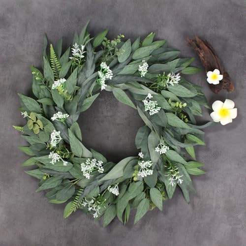 26" eucalyptus wreath for front door - large, front angle view