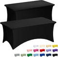 Fixwal Black Table Cloth 2 Pack 6FT for Rectangular Table Spandex Fitted Table Covers Washable Stretch for Soccer Party, Trade Show, Banquet, Wedding, Buffet