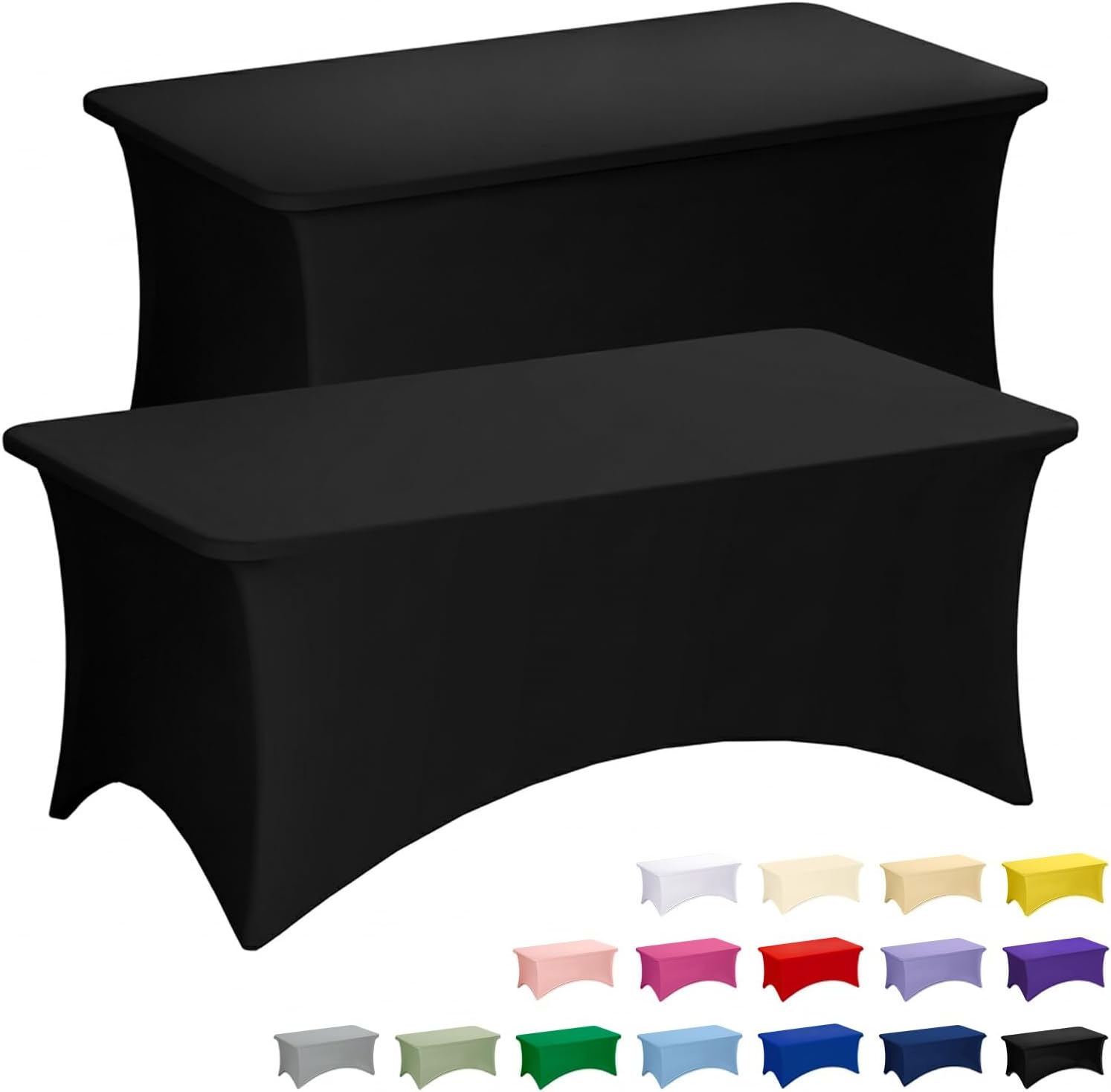 Fixwal Black Table Cloth 2 Pack 6FT for Rectangular Table Spandex Fitted Table Covers Washable Stretch for Soccer Party, Trade Show, Banquet, Wedding, Buffet