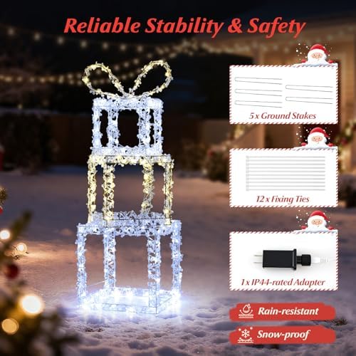 tangkula set of 3 stacked lighted gift boxes on a desk or shelf