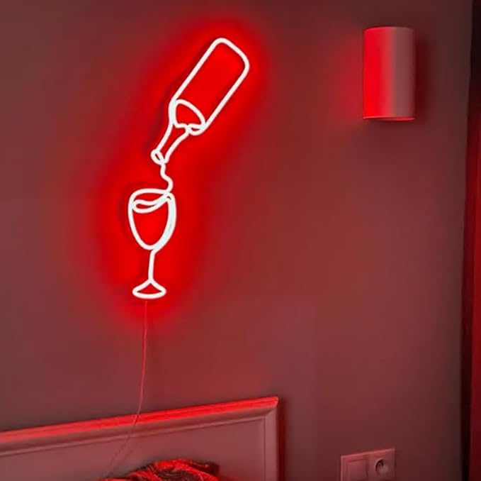 LED Wine Glass Neon Sign - Aesthetic Bar Wall Decor, Wine Lover Gift, Neon Light for Kitchen, Home Bar LED Sign, Winery Decor Size:25inch
