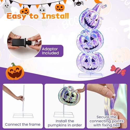 goplus 3.4 ft halloween decorations, light up stacked showing dimensions