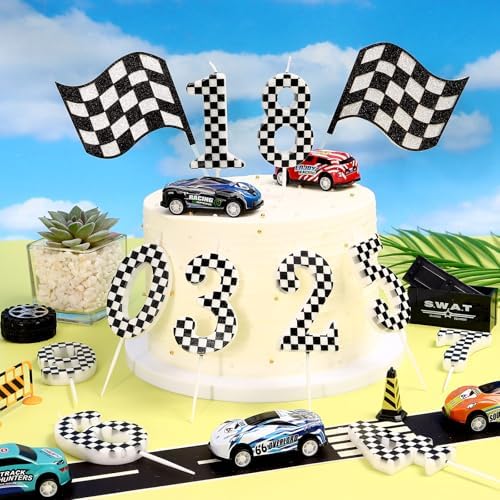 Racing Car Themed Birthday Candles, Number 1 Checkered Candles, Black & White Checkered Cake Topper, Cool Racing Themed Party Supplies, Special Candle