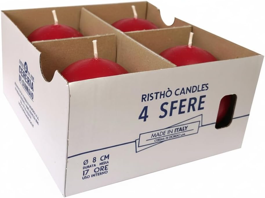 CERERIA di Giorgio risthò Ball Candles, Wax, Red, 8 x 8 x 8 cm, 4 Units