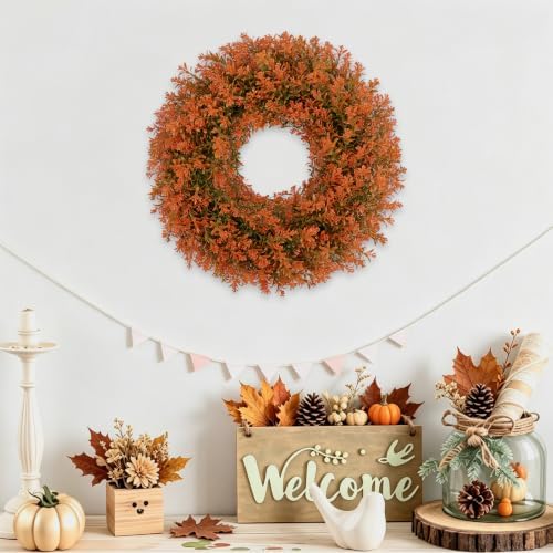u'artlines 17" fall front door boxwood wreaths, artificial on a desk or shelf