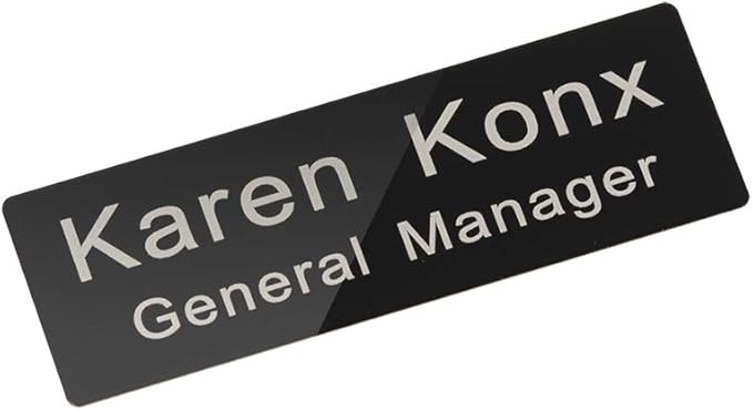 Custom Engraved Name Tag Badge for Business Personalized Identification with Pin or Magnetic Backing Aluminum ID Badge (Black/White, 1" x 3")