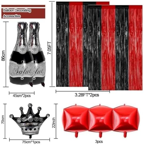 red black party balloon kit 2pack foil fringe, close-up detail