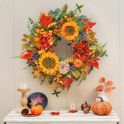 24 inch harvest fall wreaths for front door, package contents