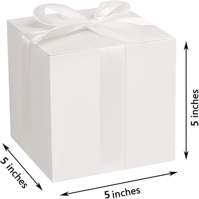 COTOPHER Small Gift Boxes 25 Pack 5x5x5 inches White Gift Boxes with Lids for Gifts, Crafting, Wedding Party Favor, Cupcake Boxes, Candy, Bridesmaids Proposal Box with Ribbons and Stickers